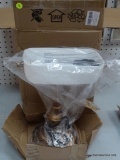 (BAY1 ENTP9) RETRO STYLE BANKERS LAMP, BRASS BASE, HANDMADE WHITE GLASS SHADE. IS IN BOX. SIMILAR