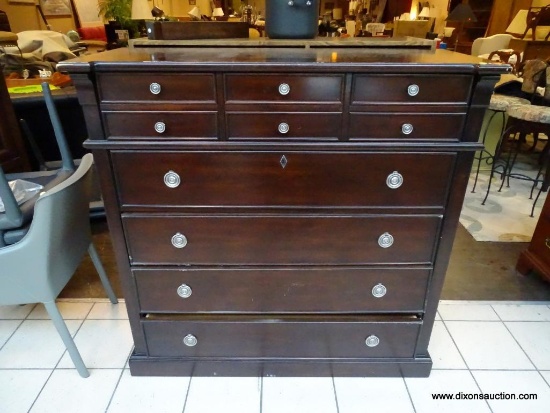 FRONT RIGHT - LANE FIVE DRAWER CHEST APPROX 50 INCHES WIDE AND 50 TALL. ITEM IS SOLD AS IS WHERE IS