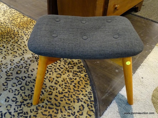 FRONT RIGHT - FOUR LEGGED UPHOLSTERED TOP FOOTSTOOL. APPROX 18 INCHES LONG, 14 INCHES TALL AND 13