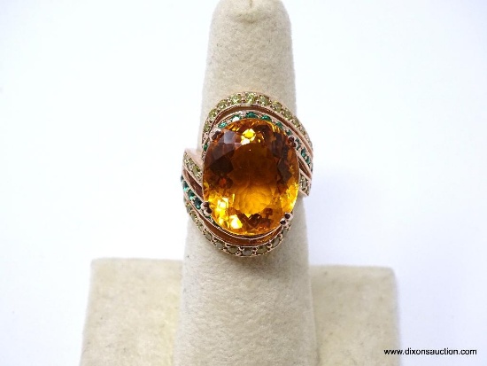 .925 AAA TOP QUALITY 13.90 CT UNHEATED OVAL FACETED BRAZILIAN LARGE CITRINE CENTER STONE WITH YELLOW
