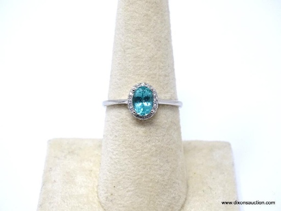 . 925 AAA TOP QUALITY PRETTY BLUE GREEN TOURMALINE WITH WHITE CZ RING; SIZE 7.5; NEW! SRP $49.00