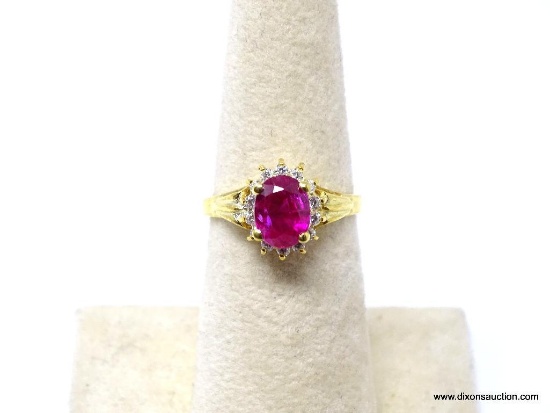 .925 AAA TOP QUALITY PRETTY 1.0 CARAT AFRICAN RED RUBY WITH WHITE SAPPHIRES AND GOLD OVERLAY; SIZE