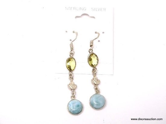 . 925 2 INCH LARIMAR CITRINE EARRINGS NEW SUGGESTED RETAIL PRICE $59