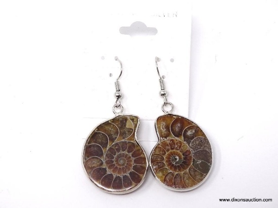 . 925 RHODIUM LARGE ONE AND QUARTER INCH FOSSIL AMMONITE EARRINGS NEW SUGGESTED RESALE PRICE $25
