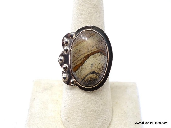 . 925 AAA AWESOME LARGER OVAL PEANUT WOOD JASPER SIZE 8 RING NEW SUGGESTED RETAIL PRICE $59