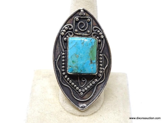 .925 AAA LARGE DETAIL TURQUOISE DESIGNER RING SIZE 9 NEW SUGGESTED RETAIL PRICE $69