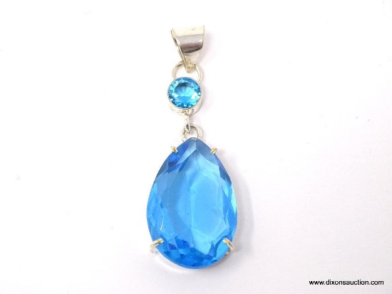 . 925 2 1/2 INCH GORGEOUS DIAMOND SHAPES SWISS BLUE PENDANT NEW SUGGESTED RETAIL PRICE $49