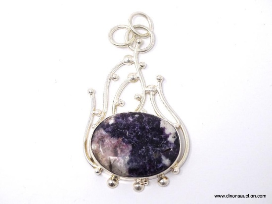 .925 AAA 2 1/2 INCH AWESOME PURPLE JASPER LARGE DESIGNER DETAILED PENDANT NEW SUGGESTED RETAIL PRICE