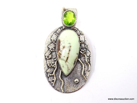 . 925 AAA GORGEOUS RARE DETAIL BOULDER LEMON CHRYSOPRASE GEMSTONE WITH PERIDOT ACCENTS NEW SUGGESTED