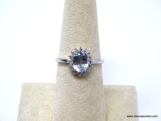 .925 AAA GORGEOUS 1 CT PALE FACETED BLUE TOPAZ WITH WHITE TOPAZ ACCENT; SIZE 7; NEW! SRP $49.00