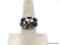 .925 STERLING SILVER FLORAL RING WITH BLACK BLACK ONYX & WHITE ENAMEL, CENTER BLACK ONYX STONE. SIZE