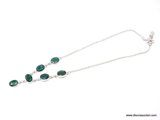 .925 STERLING SILVER LADIES 3 CT EMERALD NECKLACE ON 18" CHAIN; 21 GM