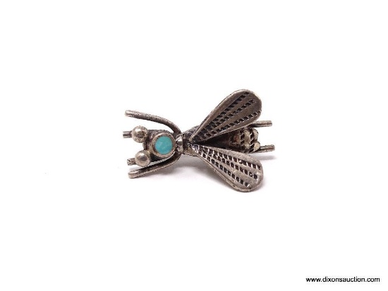 .925 STERLING SILVER LADIES DRAGONFLY TURQUIOSE BROOCH; 4.9 GM