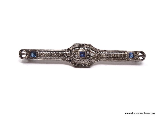 .925 STERLING SILVER LADIES ANTIQUE SAPPHIRE HAIR PIN; 3.7 GM