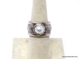 .925 STERLING SILVER LADIES 5MM PEARL ON 12MM BAND 8 1/2; 13.7 GM