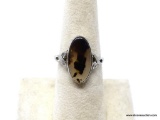 .925 STERLING SILVER LADIES MOSS AGATE RING 8; 3.1 GM