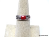.925 STERLING SILVER LADIES FILIGREE RED CORAL RING 6 3/4; 3.4 GM