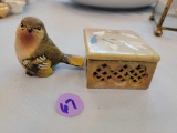 MINIATURE CARVED SOAPSTONE BOX AND BIRD FIGURINE