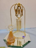 HANDBLOWN GLASS ANGLE ORNAMENT AND GOLD TONE ANGEL WINDCHIME