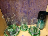 GREEN GLASS CANDLE/CENTER PIECE ITEMS