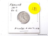 1917 France - 50 Centimes - silver