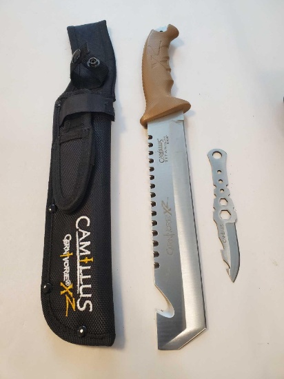 CM19236 Camillus Carnivore X2 Machete, with sheath and small Camillus knife, 8" blade, 13 1/2" total