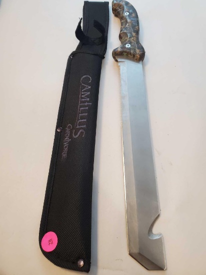 Camillus Carnivore machete, woodland camo handle, 11 1/4", 18 1/4" total length.