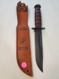USMC KA-BAR knife and leather sheath, 6 1/2