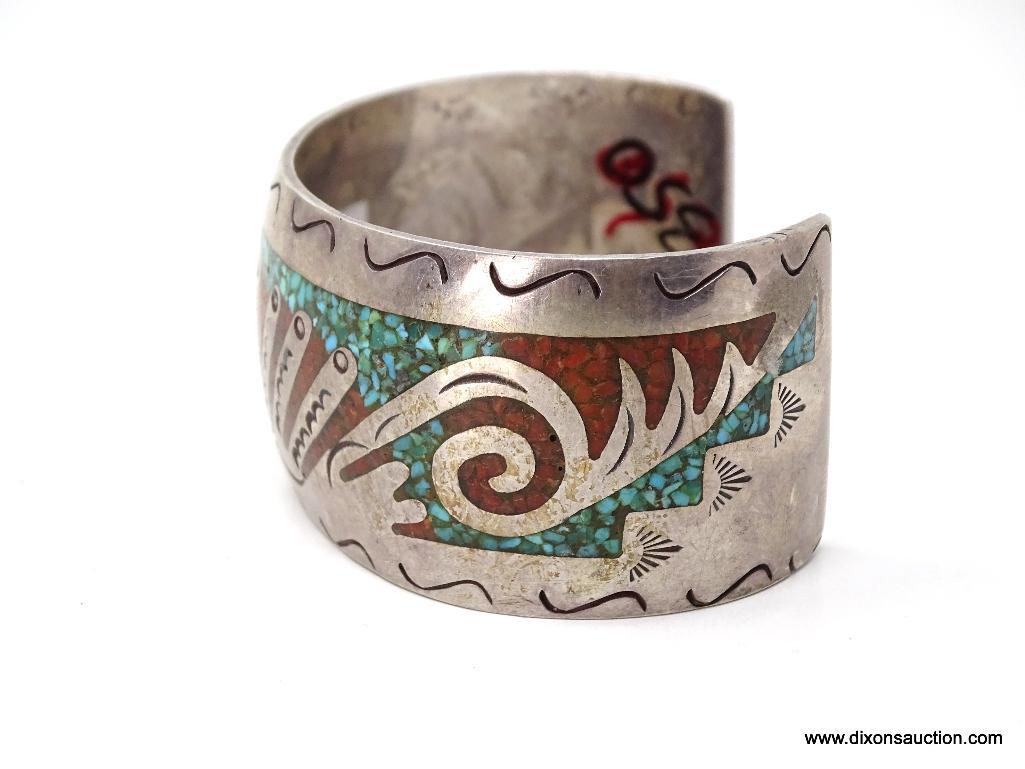 Important Vintage Native American Navajo Silver Sterling Burst Coral Bracelet Cuff Important Vintage Native American Navajo Silver Sterling Burst Coral Bracelet Cuff