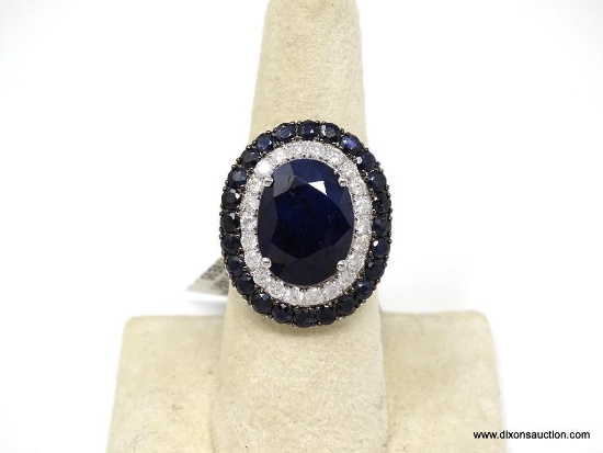 14K WHITE GOLD SAPPHIRE & DIAMOND RING.