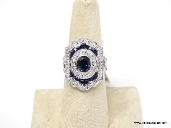 18K WHITE GOLD SAPPHIRE & DIAMOND RING.