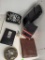 MENS LOT. LOT INCLUDES BLACK CIGAR CASE, LUCKY 13 WALLET AND CHAIN, BLACK AND BROWN WALLET AND A