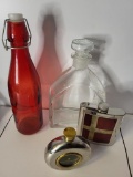 LOT OF VARIOUS FLASKS AND LIQUOR BOTTLES. IS SOLD AS IS WHERE IS WITH NO GUARANTEES OR WARRANTY, NO