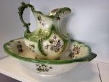 ANTIQUE CERAMIC PITCHER AND WASH BASIN SET OR IT COULD BE A PITCHER AND BOWL SET. IS SOLD AS IS