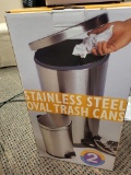BRAND NEW SET OF 2 STAINLESS STEEL OVAL TRASH CANS. ONE IS 8 GAL AND THE OTHER IS 1.5 GAL. IS SOLD