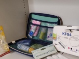 LOT INCLUDES BRAND NEW DISPOSABLE FACE MASKS. TABLET CUTTER. MOISTURIZING GLOVES AND FIRST AID KIT.