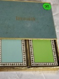 (SC) 2 DECKS OF TIFFANY & CO PLAYING CARDS. ONE DECK IS GREEN AND THE OTHER IS LIGHT BLUE. DECKS ARE