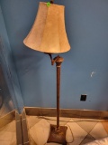 BRONZE FINISH ADJUSTABLE NECK FLOOR LAMP WITH SHADE. MEASURES APPROX. 60 IN H. IS SOLD AS IS WHERE