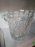 VERY LARGE CRYSTAL ICE BUCKET. MEASURES APPROX. 10 IN W X 11 IN TALL. IS SOLD AS IS WHERE IS WITH NO