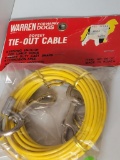 WARREN FOR HAPPY DOGS 20 FT YELLOW TIE-OUT CABLE. STILL IN ORIGINAL PACKAGE. IS SOLD AS IS WHERE IS