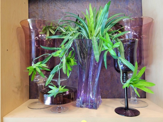 PURPLE GLASS VASE LOT