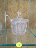 CUT CRYSTAL JELLY/JAM/HONEY CONDIMENT JAR WITH LID AND SPOON