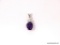 STERLING SILVER & AMETHYST PENDANT. OVAL CUT PRONG SET AMETHYST STONE WITH CZ CHIPS PLACED ABOVE.