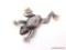 .925 STERLING SILVER FROG PENDANT/BROOCH WITH ENGRAVED DETAILING, ROUND GARNET GEMSTONE EYES AND