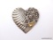 VINTAGE .925 STERLING SILVER TRUART REPOUSSE HEART BROOCH WITH EMBOSSED FLORAL DESIGN & LINE