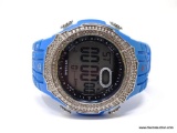 BLUE & SILVERTONE DIAMOND-SHOCK WRIST WATCH BY KM, MODEL #DS.015. WATER RESISTANT. ORIGINAL BLUE