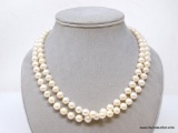 LADIES STRAND OF CULTURED PEARLS WITH 14K YELLOW GOLD HOOK CLASP. THE PEARLS ARE APPROX. 8-1/2MM,