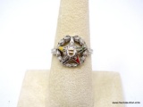 14K WHITE GOLD MASONIC EASTERN STAR RING. MARKED ON THE INSIDE 