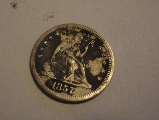 1857 SILVER SEATED LIBERTY QUARTER ALL ITEMS ARE SOLD AS IS, WHERE IS, WITH NO GUARANTEE OR
