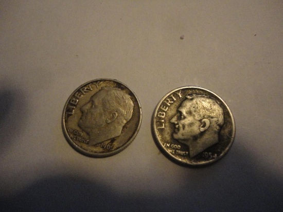 TWO SILVER EISENHOWER DIMES ? 1961, 1954 ALL ITEMS ARE SOLD AS IS, WHERE IS, WITH NO GUARANTEE OR